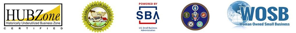 HUBZone Certified, SBA, WOSB Woman Owned Small Business certification badges